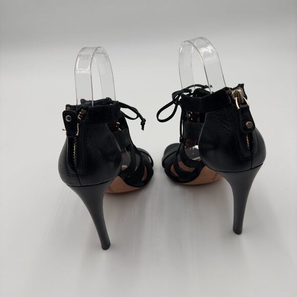 Rebecca Minkoff Black strappy leather heel size 7M, with heel of 4" - Picture 3 of 5